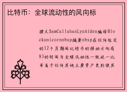 比特币：全球流动性的风向标