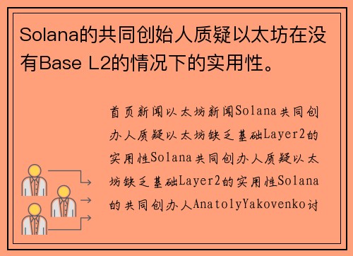 Solana的共同创始人质疑以太坊在没有Base L2的情况下的实用性。